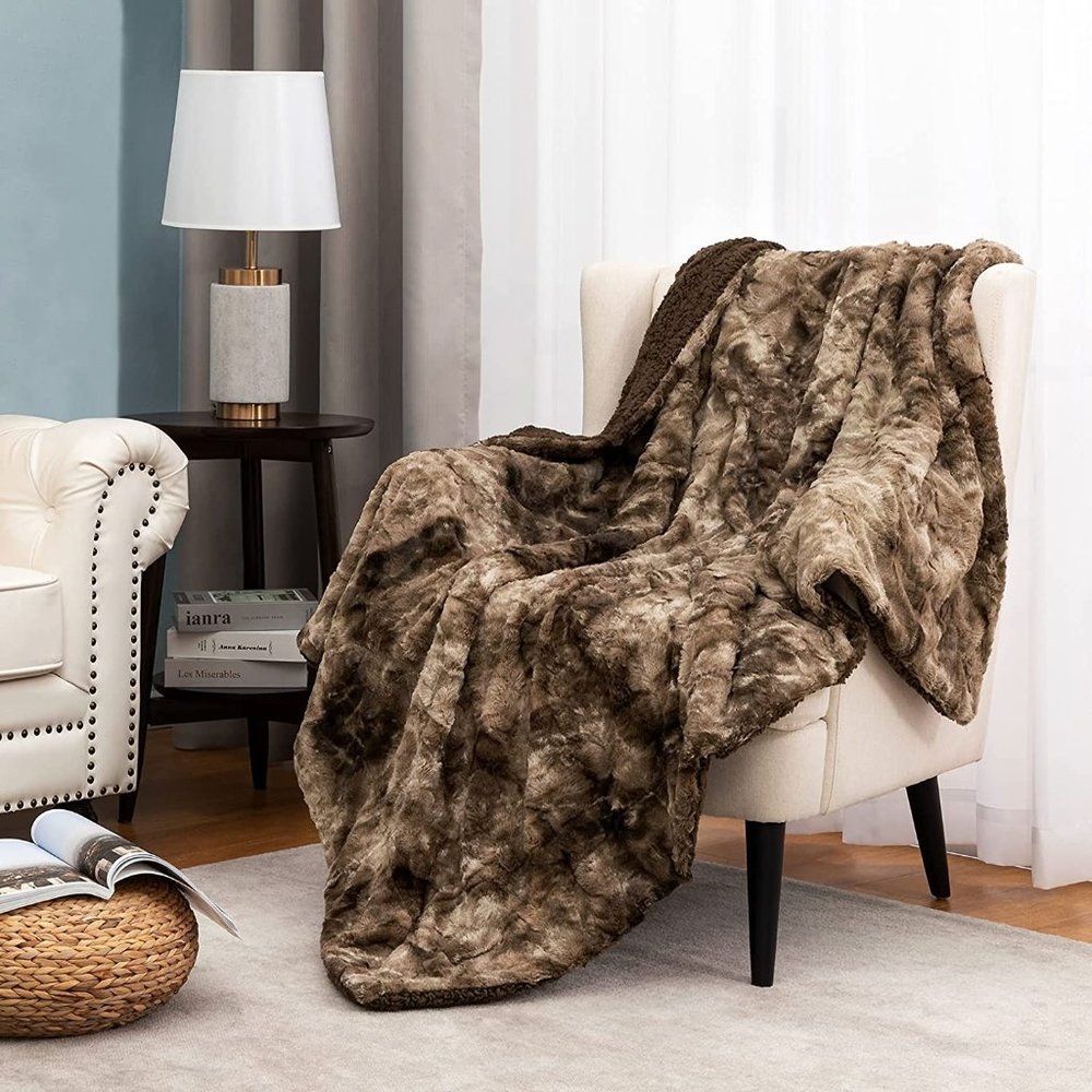 New Faux Fur Throw Blanket for Couch, Tie-Dye Reversible Fuzzy Blankets, 50x60 I - Picture 1 of 5